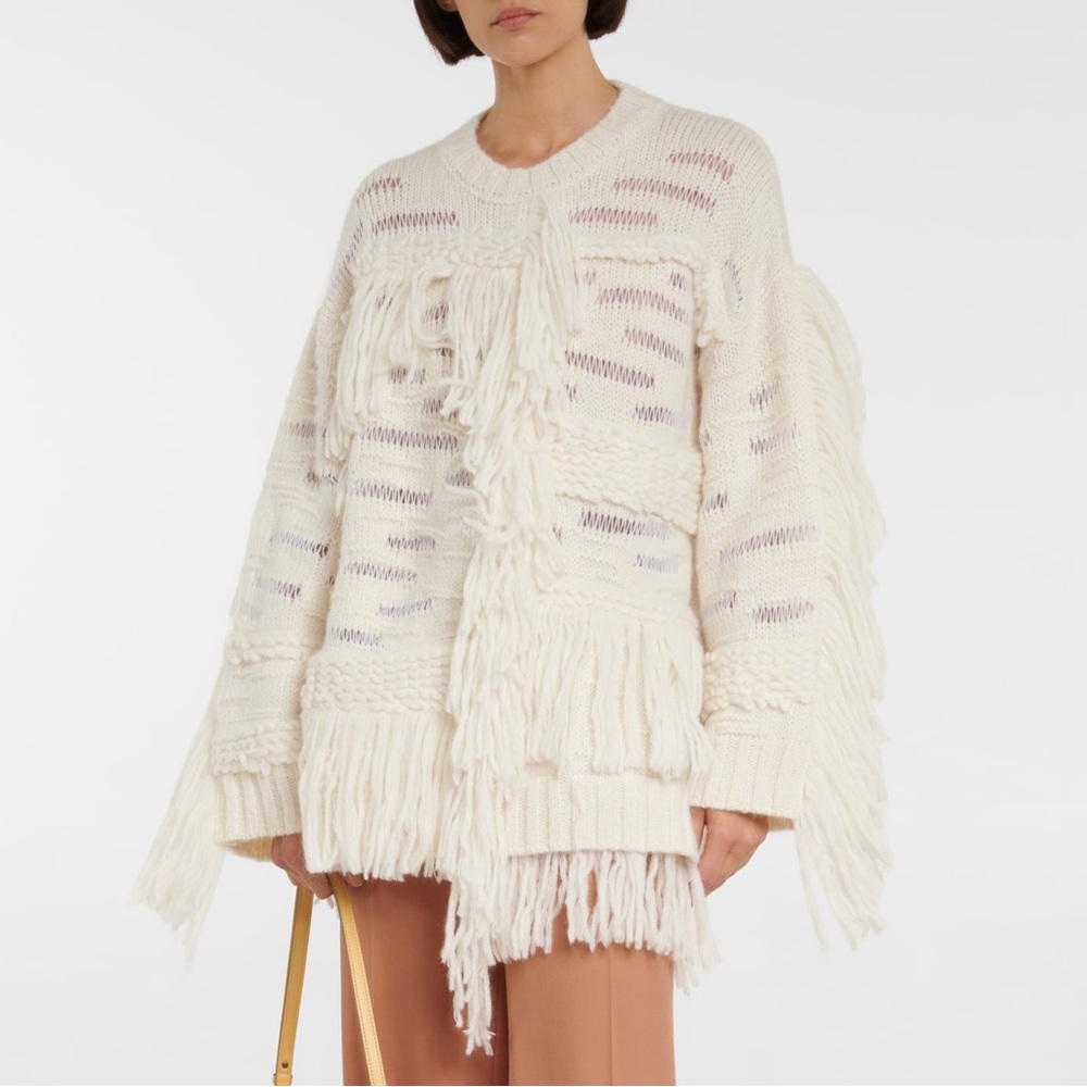 Stella McCartney NWT Ivory Airy Fringe Alpaca Blend Chunky Sweater Size 40